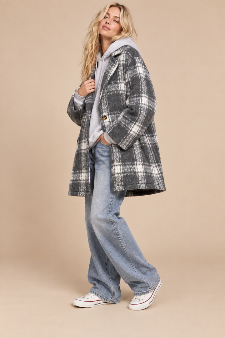 Plaid Notch-Lapel Coat