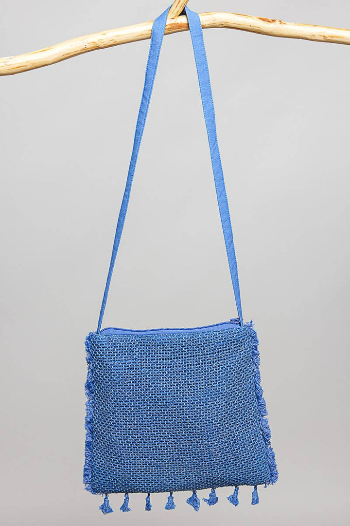 Handmade Embroidered Crossbody Denim Blue Bag: DENIM BLUE / Os