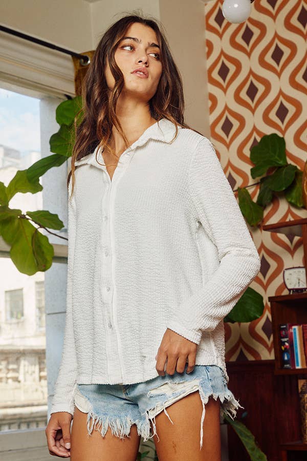 Washed Solid Textured Knit Top