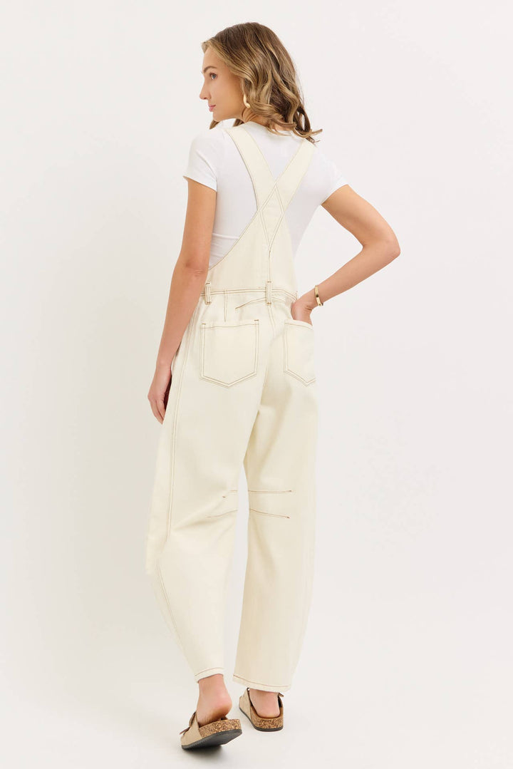 BARREL-LEG DENIM OVER-ALLS