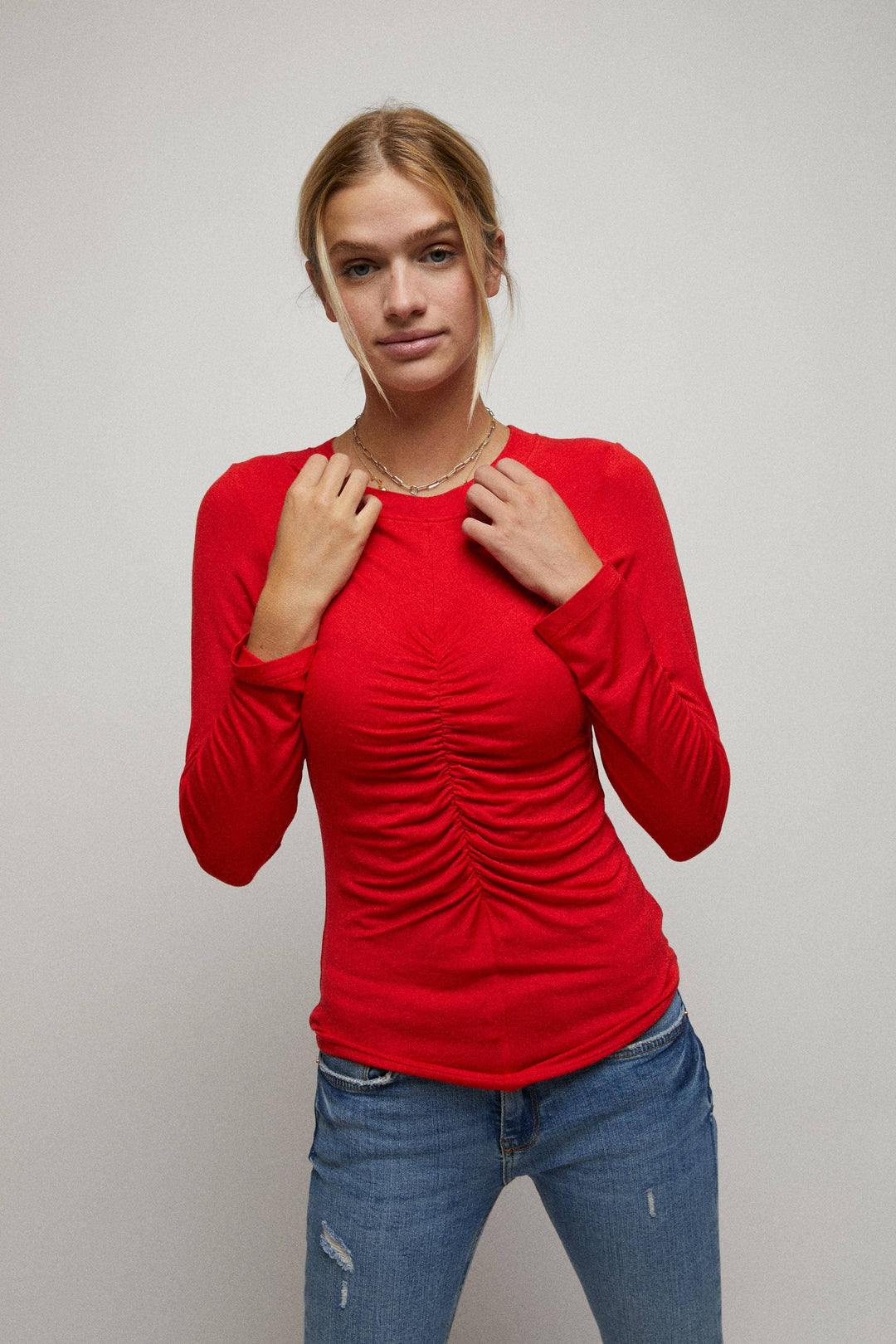 Long Sleeve Cinched Open Back Top