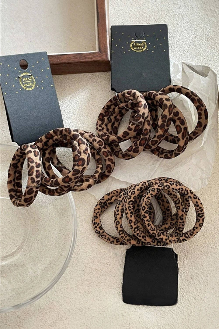 5p Leopard Elastic Hair Ties
