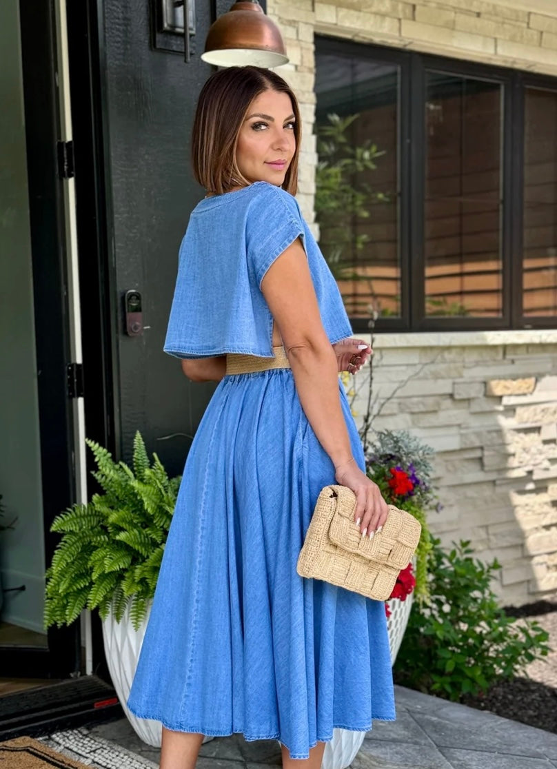 Denim Cropped Midi Set