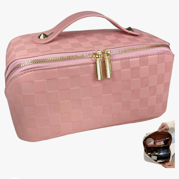 Pink Checkered Make Up Bag