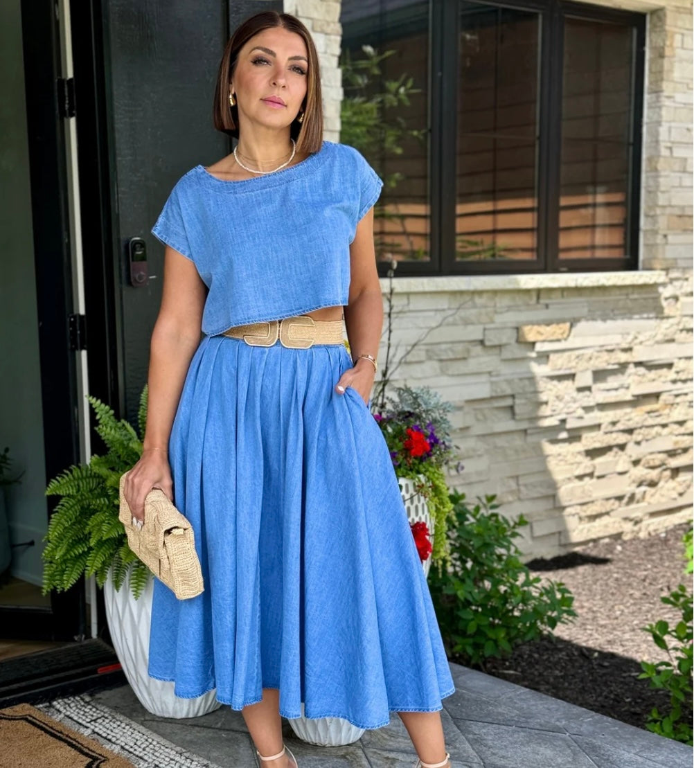 Denim Cropped Midi Set