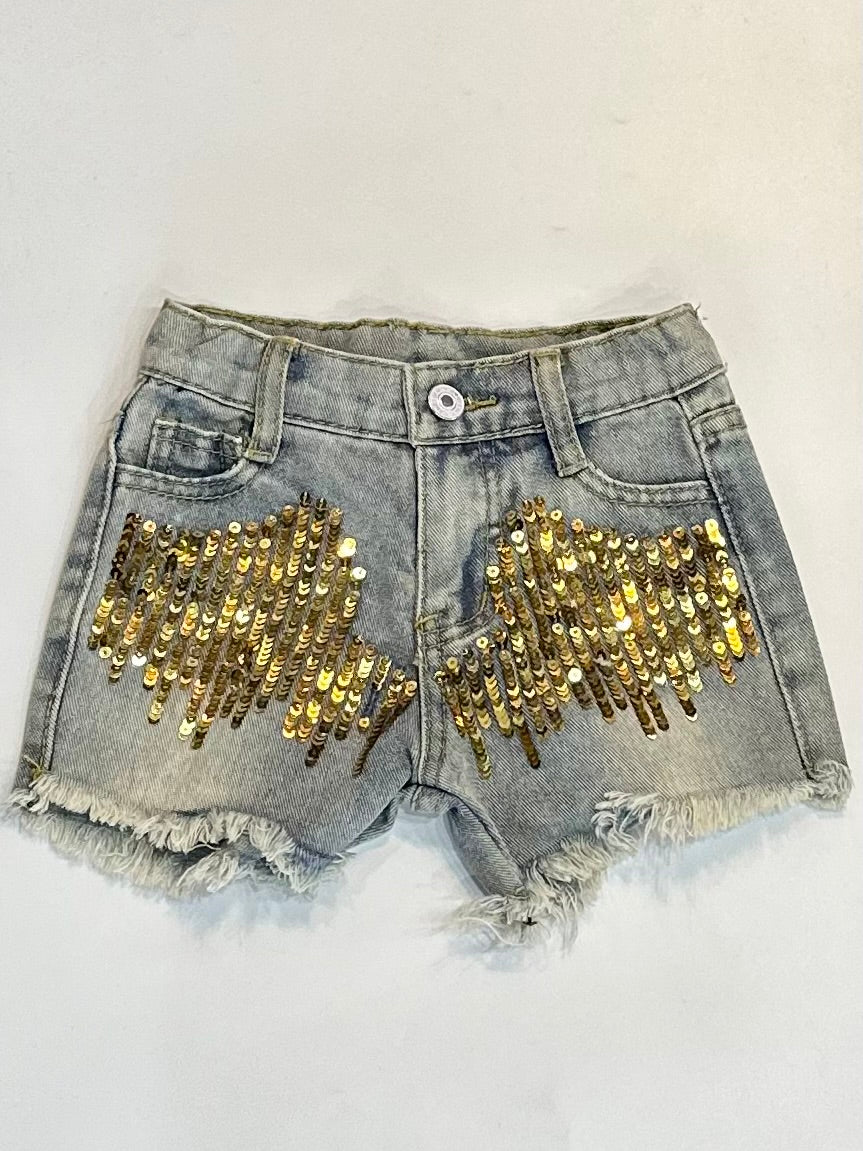 Kids Sequence Frayed Shorts
