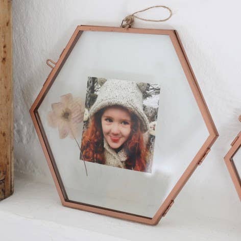 Hanging Hexagon Copper Photo Frame