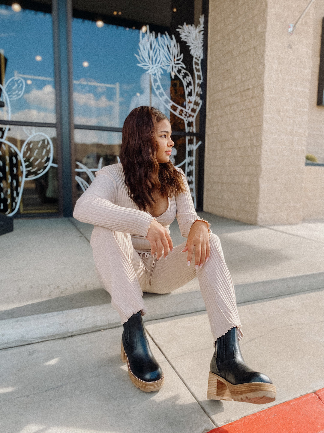 Taupe Ribbed Long Sleeve Top