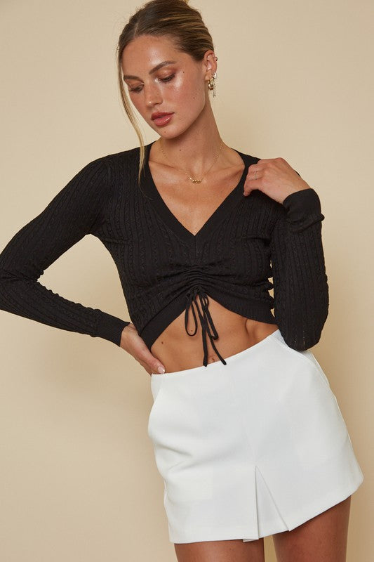 Front Tunnel Detail Sweater Crop Top
