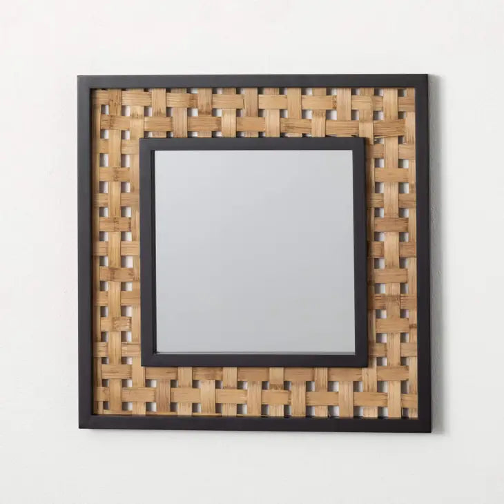 Square Mirror With Weave Inset