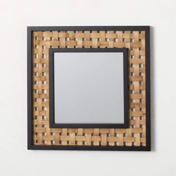 Square Mirror With Weave Inset
