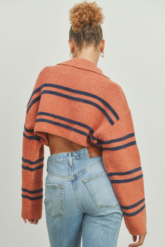 Stripe Crop Collar Sweater Top