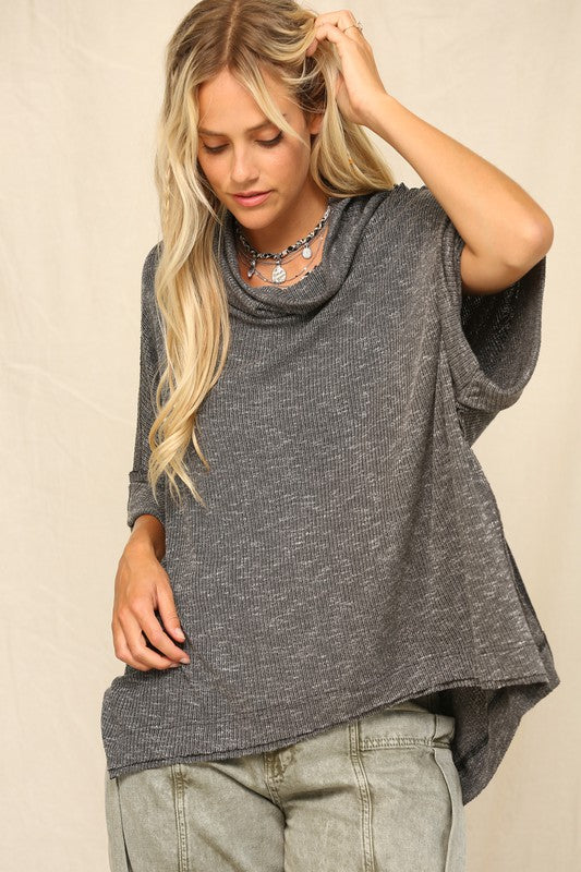 Loose Fit Cowl Turtle Neck Pullover