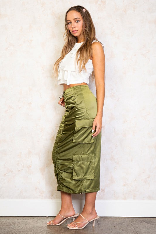 Ruched Front Parachute Skirt