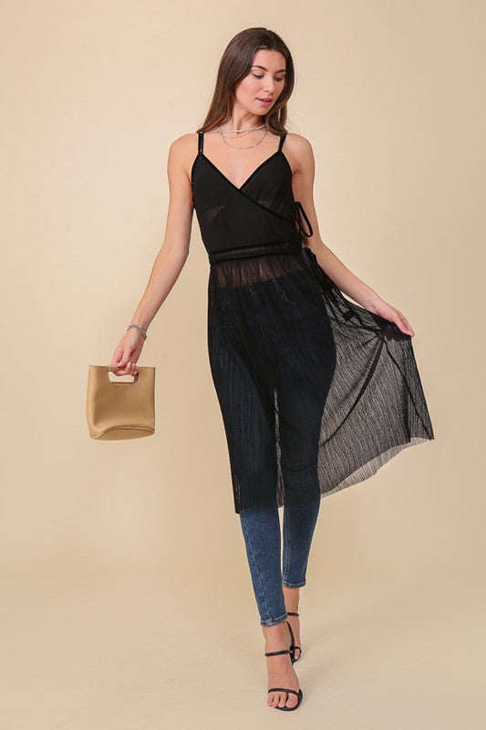 Sleeveless V Neck Sheer Mesh Dress
