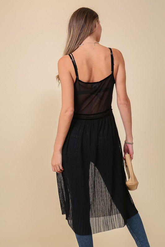 Sleeveless V Neck Sheer Mesh Dress