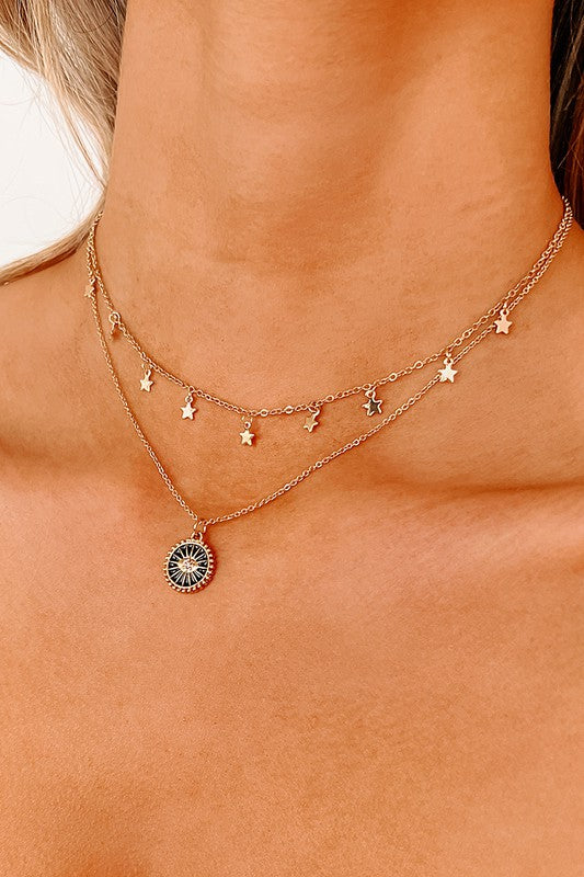 Layered Necklace w/ Evil Eye Charm Detail