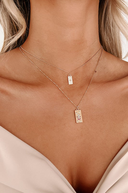 Layered Necklace w/ Square Charm Detail