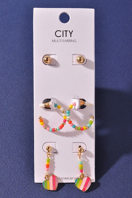 Seed Bead Multi Ear 3 Pair SET