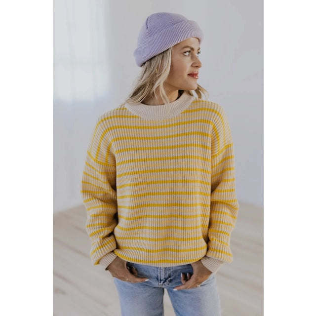 Roolee Chunky Yellow-Cream Striped Sweater
