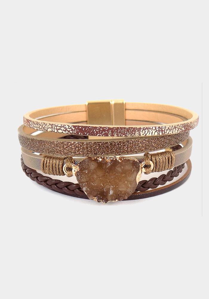 Stone Leather Metal Magnetic Bracelet