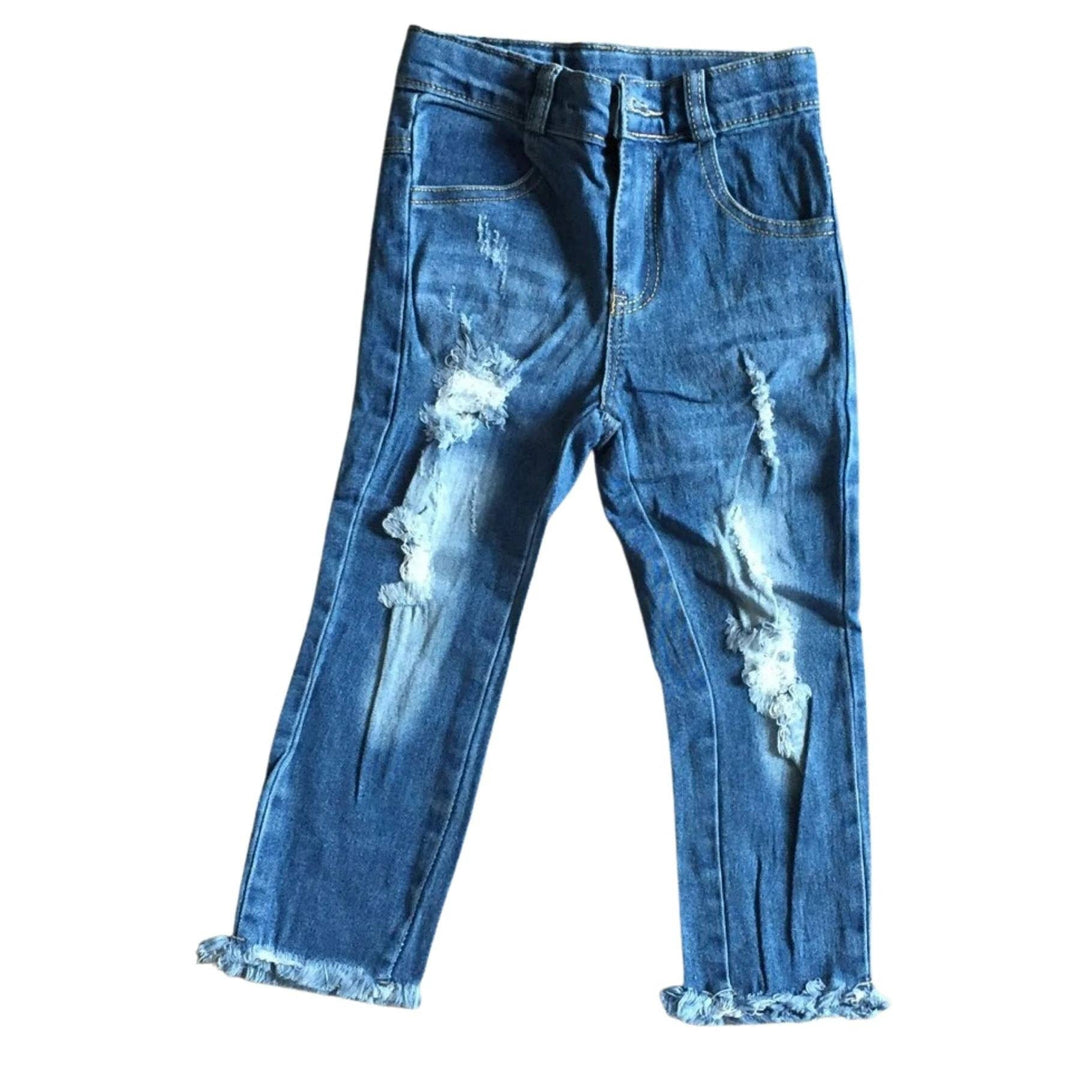 Unisex Adjustable Waist Distressed Denim Jeans