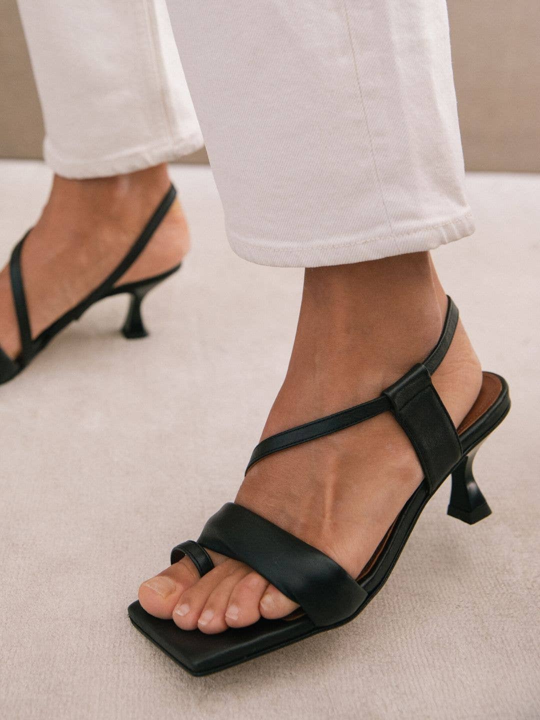 Asymmetric Straps Black Sandals