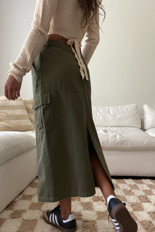 Cotton Maxi Cargo Pocket Skirt