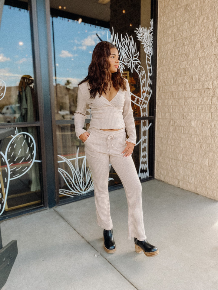 Taupe Ribbed Long Sleeve Top