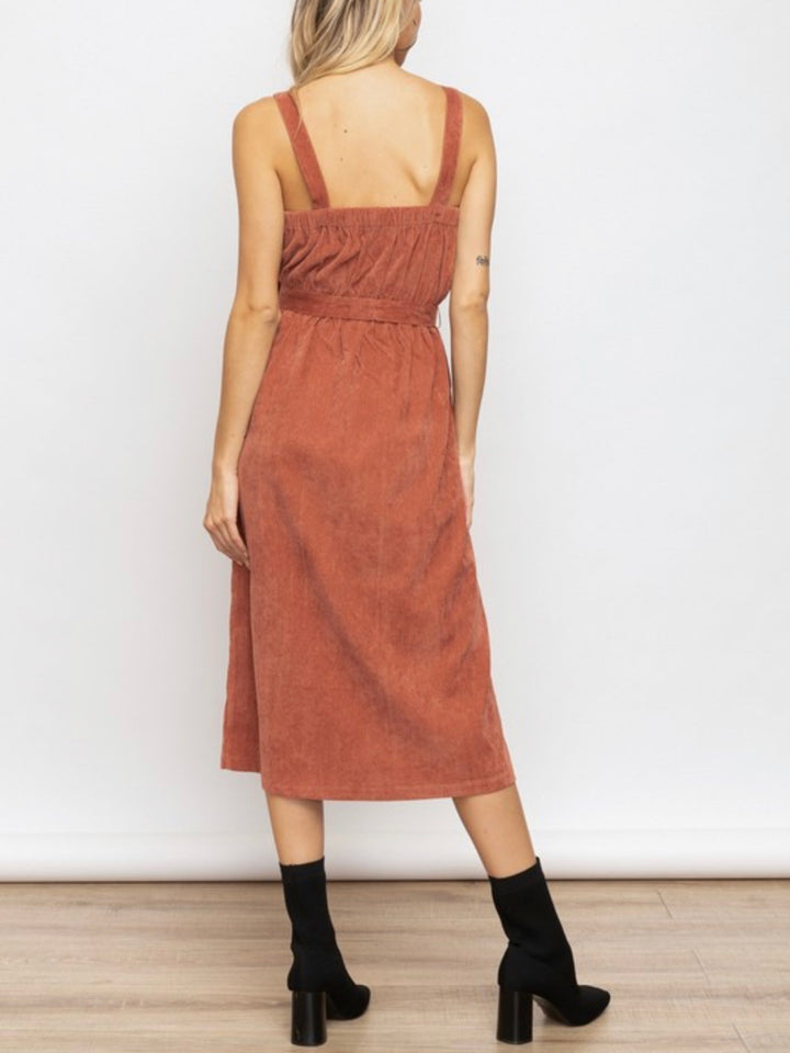 Brick Corduroy Button Up Dress