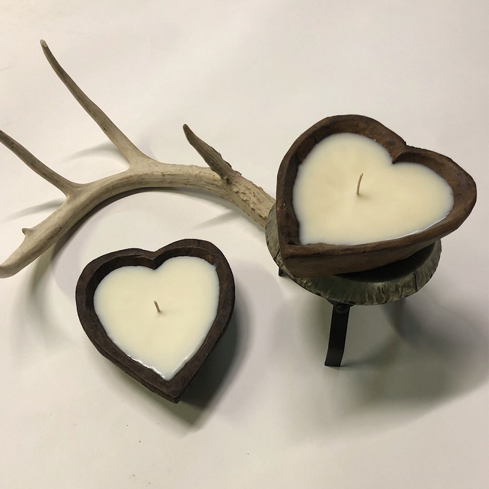 Hand Carved Wooden Heart Candle