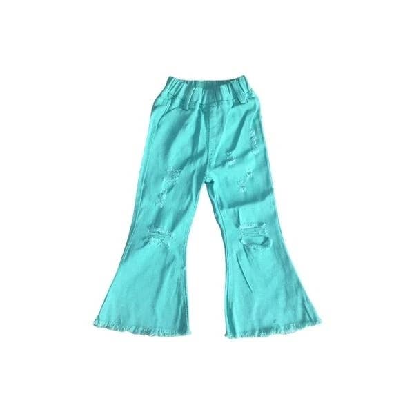 Mint Distressed Denim Bell Bottoms