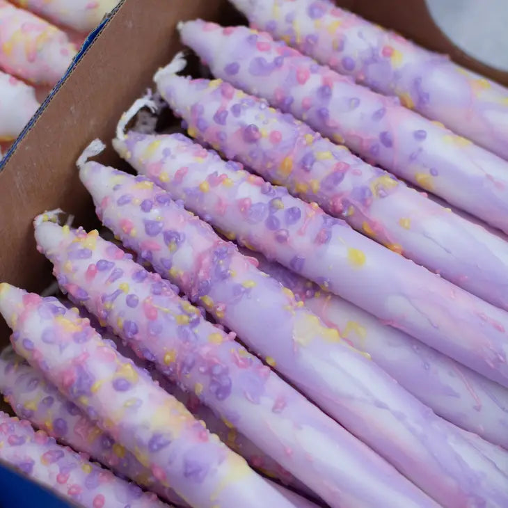 Taper Candles- Purple Confetti Drops