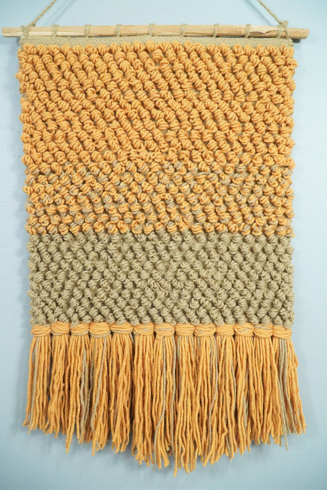 Wool Hand Woven Gold and Brown Boho Wall Hanging