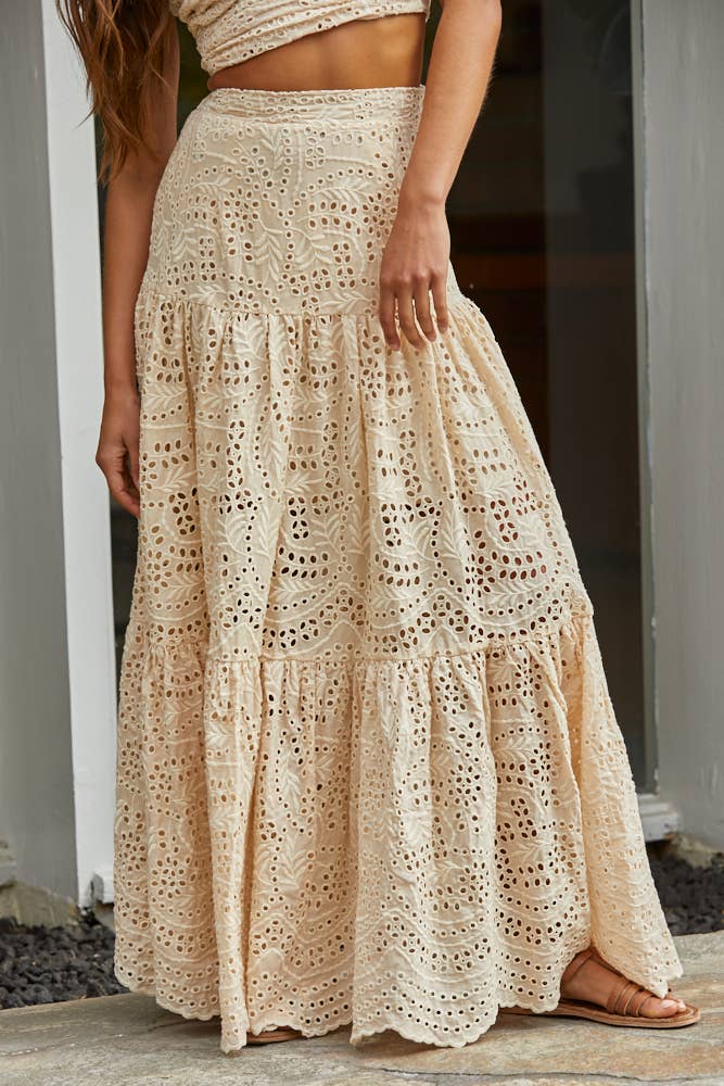 Woven Eyelet Maxi Skirt
