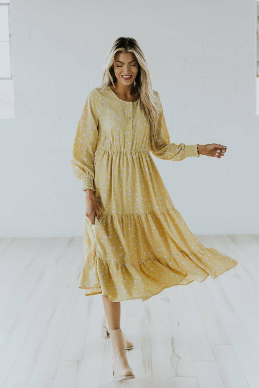 Floral Button Tiered Peasant Dress