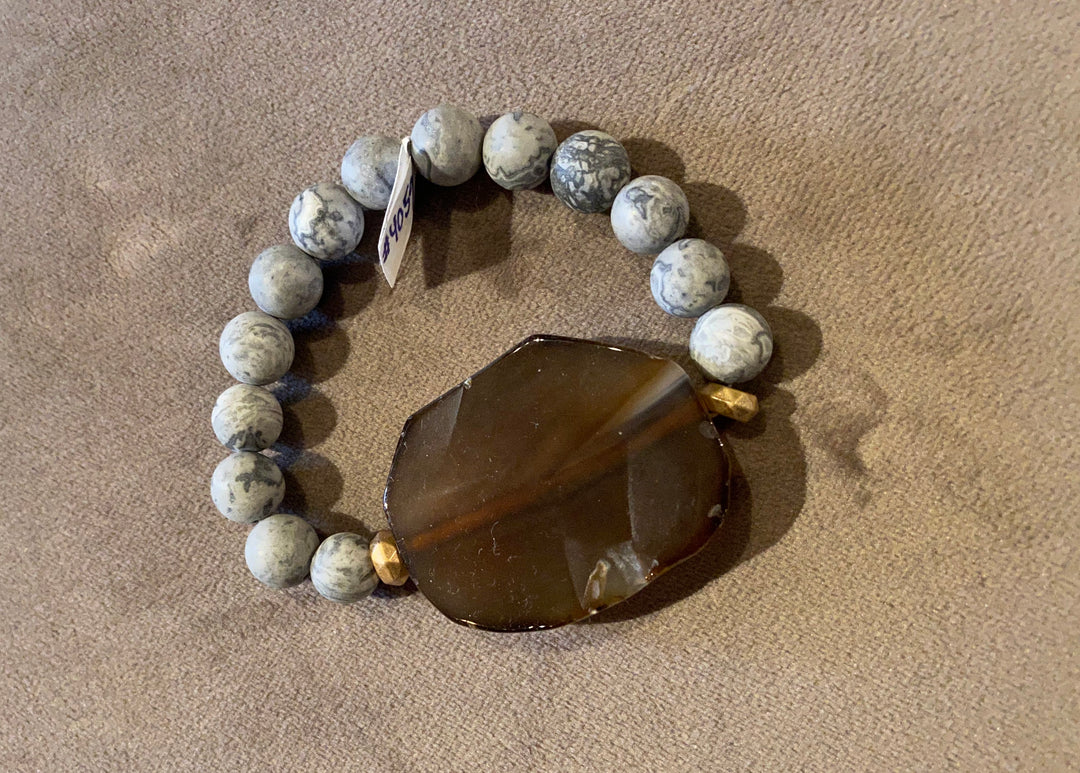 Gray Beaded with Brownish Stone Bracelet