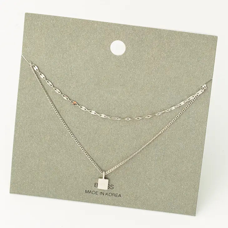 Mini Square Charm Layered Chain Necklace