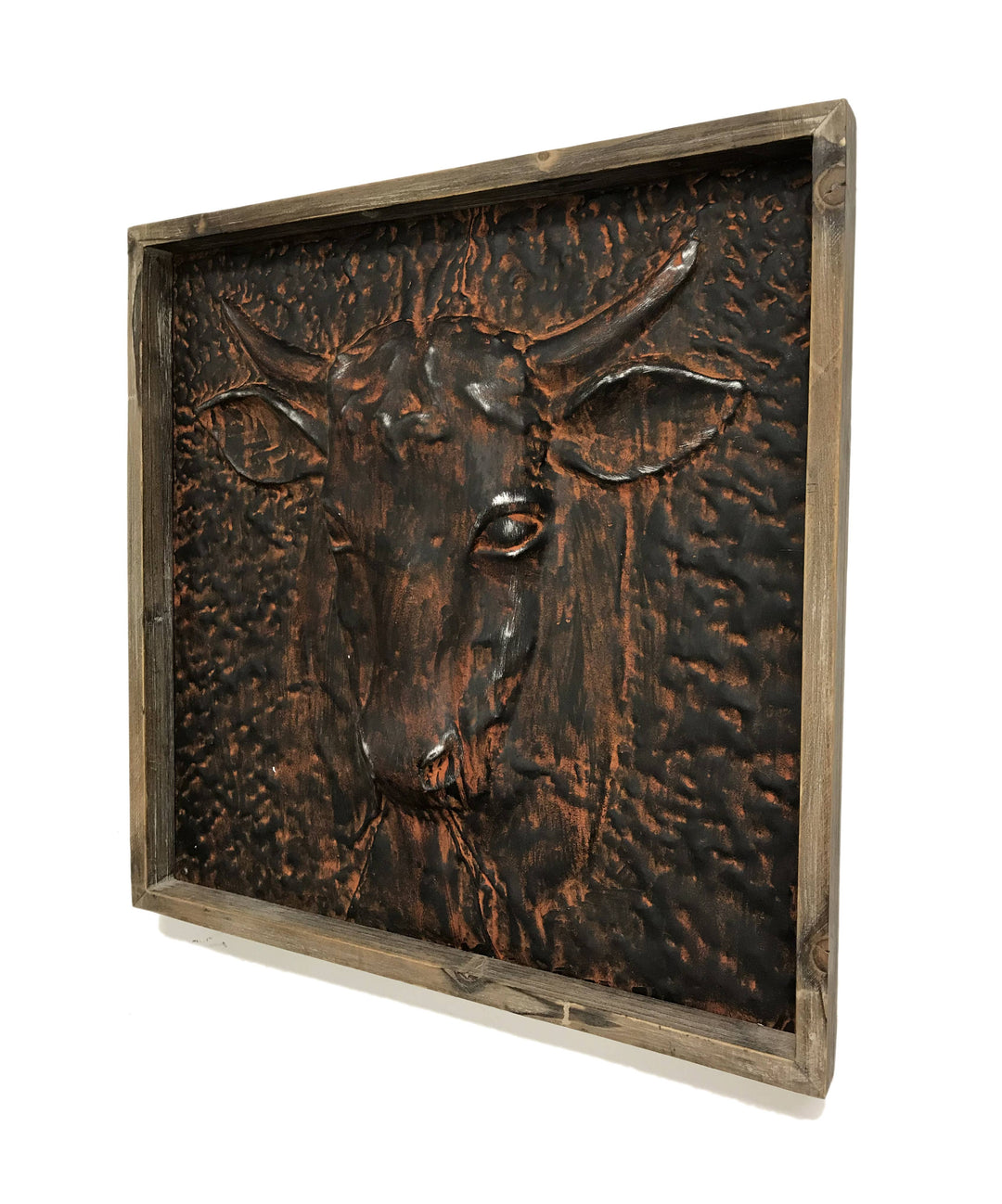 Wood Framed Embossed Bull Wall Art Panel