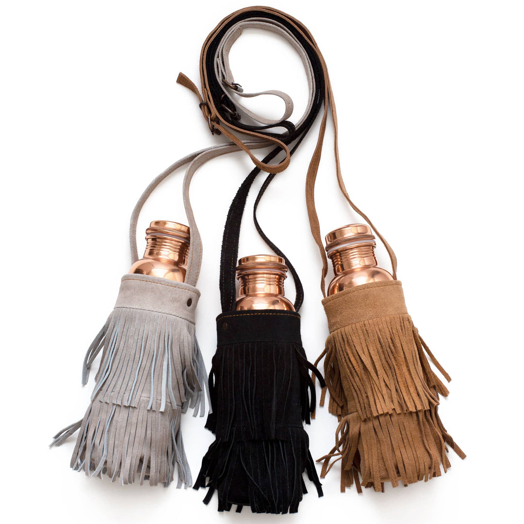 Tamra Suede Fringed Bottle Carrier