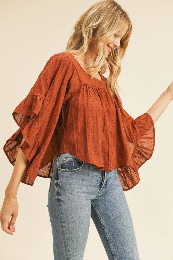 Preorder Square Neck Flutter Sleeve Cotton Peasant Blouse