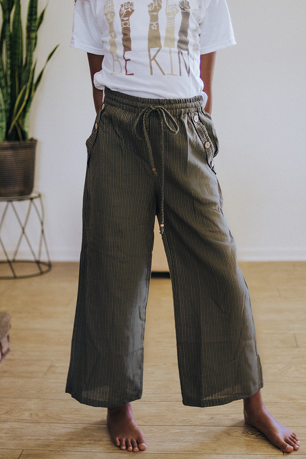 Erin Striped Pants with Button Detail
