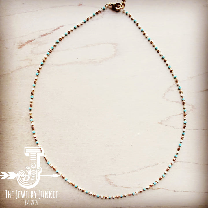Micro Choker in White and Blue Turquoise w/ Gold Accents 253t