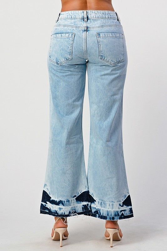 Acid Wash Cropped Wide Leg Jeans