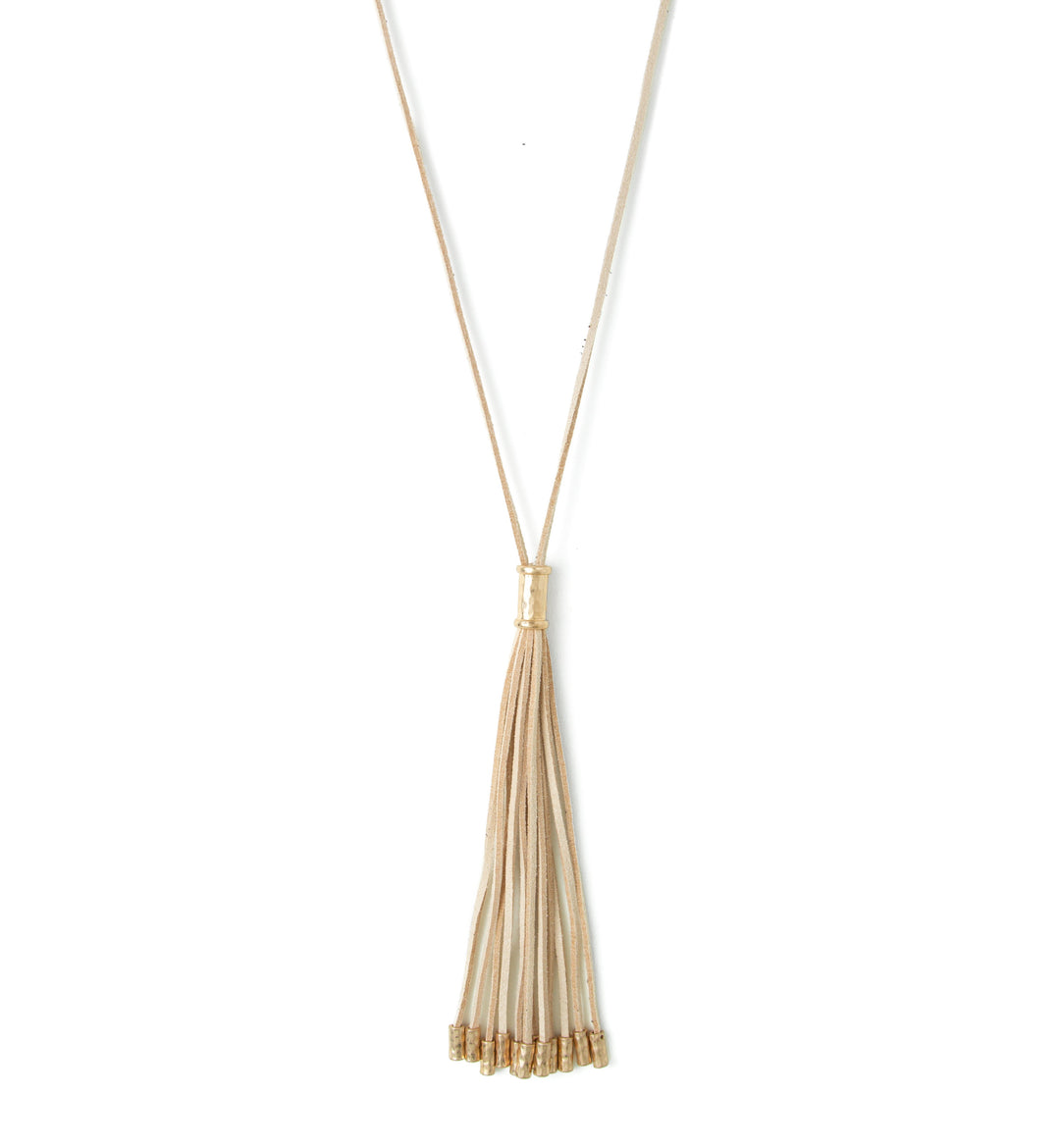 Long Beige Suede Tassel with Metal Gold Tip