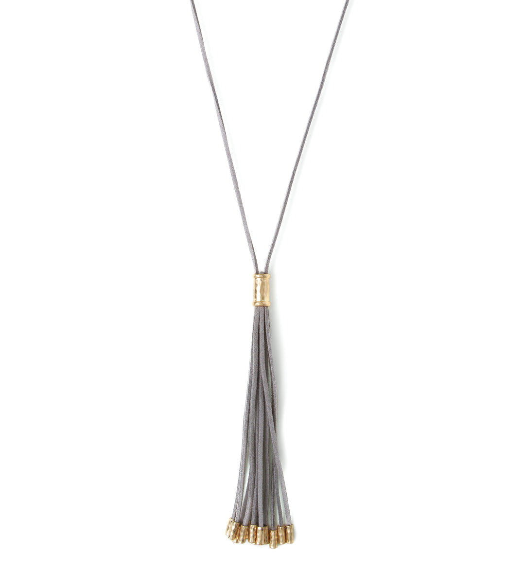 Long Grey Suede Tassel with Metal Gold Tip