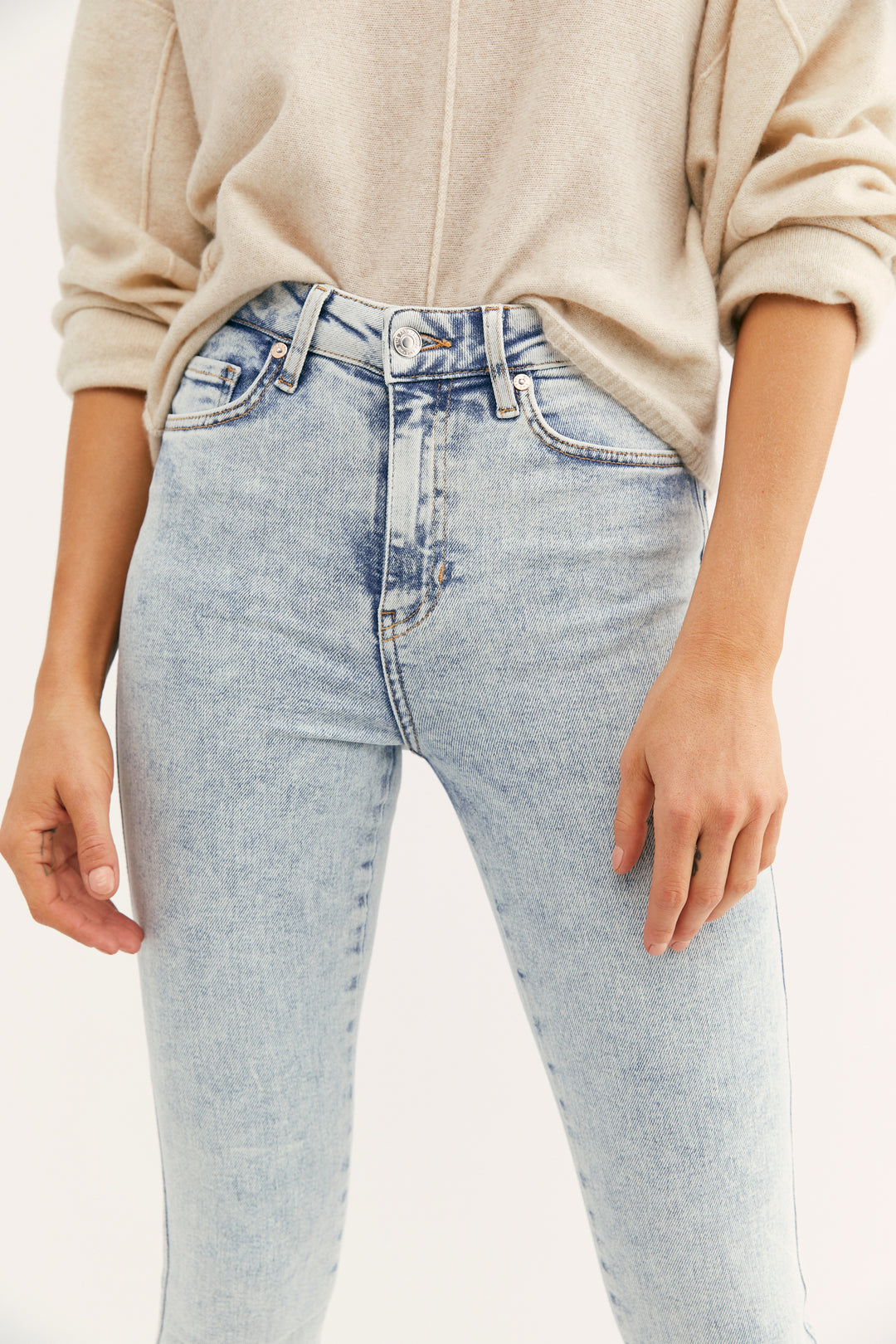 Free People Straight Leg Raw Hem Jeans