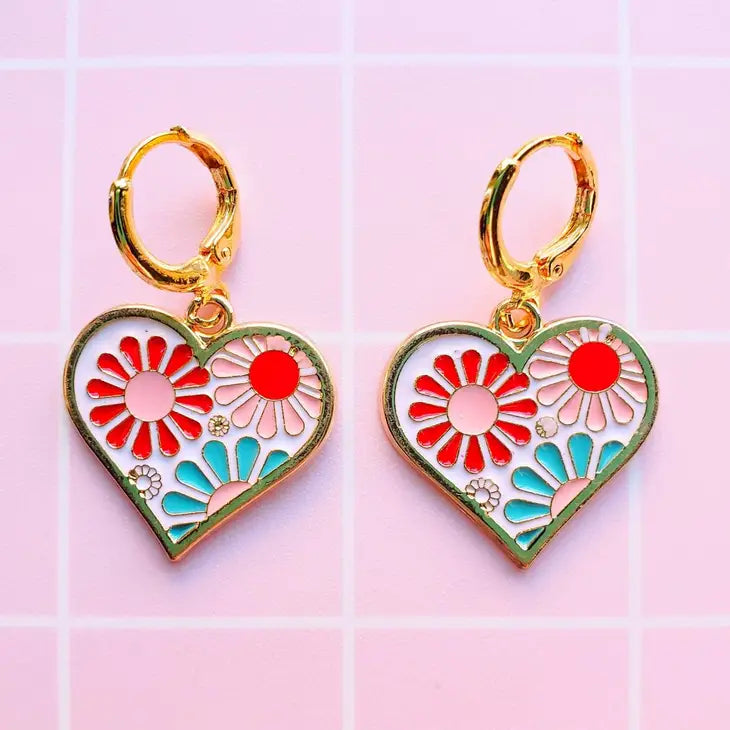 Retro Style Gold Heart Daisy Earrings