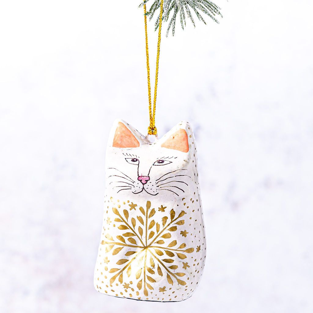 White Snowflake Hanging Cat Ornament