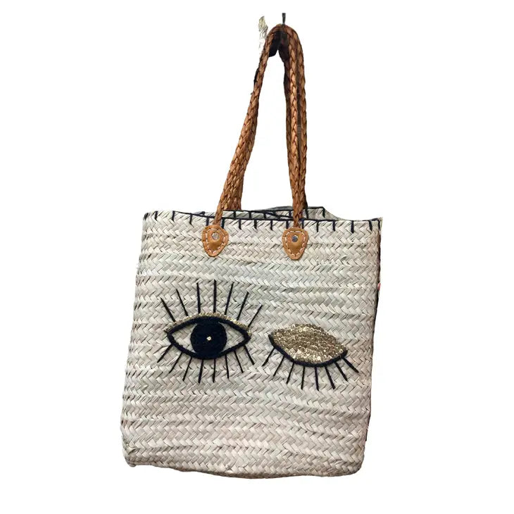 Large Wink Straw Bag with Sequins